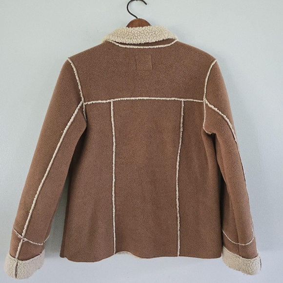 Old Navy Y2K Coat Tan Faux Suede Sherpa Shearling Lined Outdoor Jacket  M Vtg - Picture 8 of 13